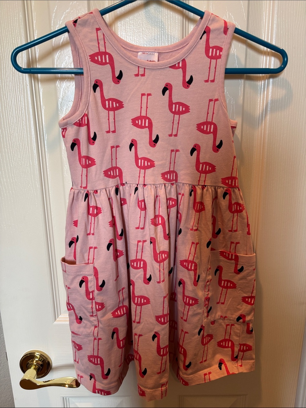 Hanna Andersson Pink Flamingo Lagoon Print Sleeveless Pocket Dress sz 6-7